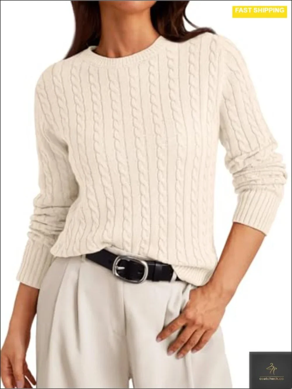 Lightweight Cable Knit Crewneck Pullover Sweater Soft Business Casual